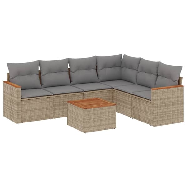 vidaXL sofasæt til haven 7 dele med hynder polyrattan beige
