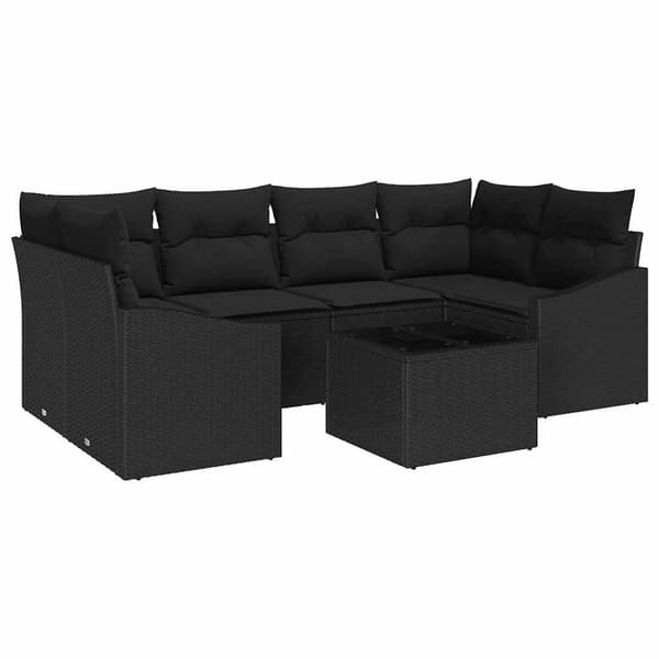 vidaXL Sofa Sæt med pude med opbevaring 7 pcs Sort polyrattan