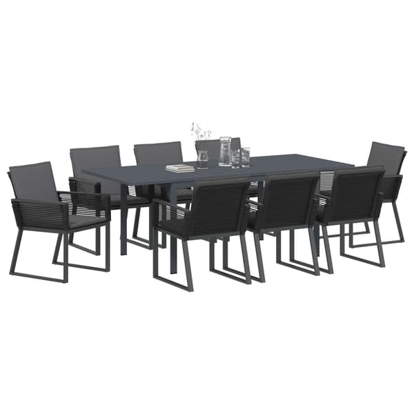 vidaXL Have Spisebordssæt 9 pcs Sort Poly rattan