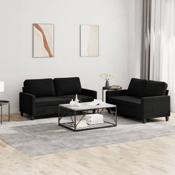 vidaXL sofasæt 2 dele med hynder velour sort