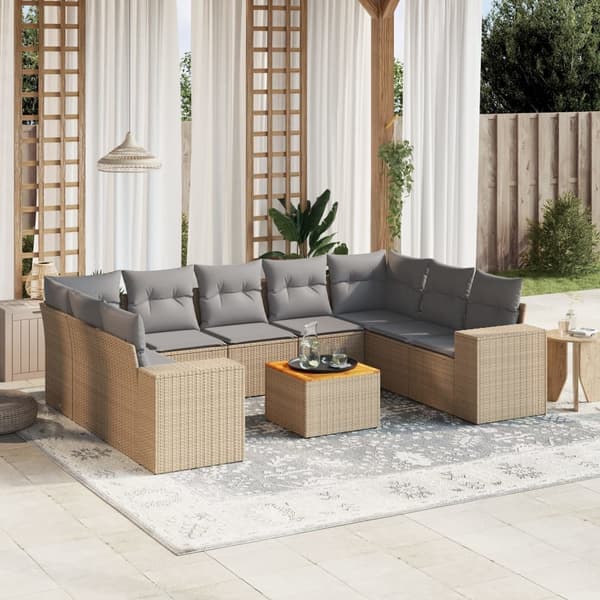 vidaXL sofasæt til haven 10 dele med hynder polyrattan beige