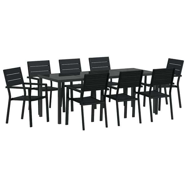 vidaXL Have Spisebordssæt 9 pcs Sort HDPE