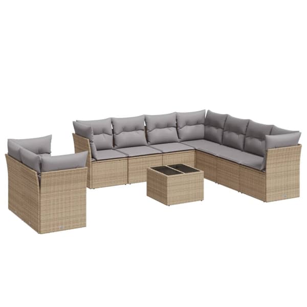 vidaXL sofasæt til haven 10 dele med hynder polyrattan beige