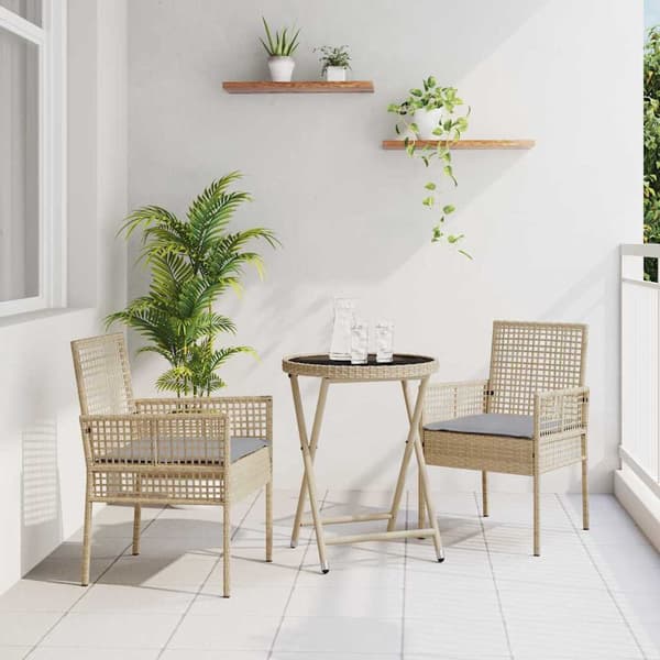 vidaXL Have Bistro Sæt 3 pcs Beige polyrattan