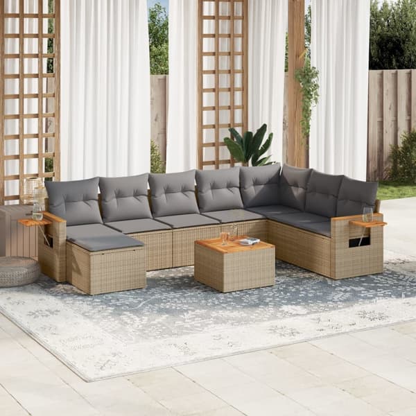 vidaXL sofasæt til haven 9 dele med hynder polyrattan beige