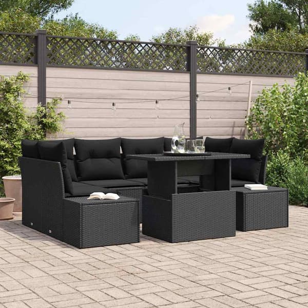 vidaXL Sofa Sæt med pude 7 pcs Sort polyrattan