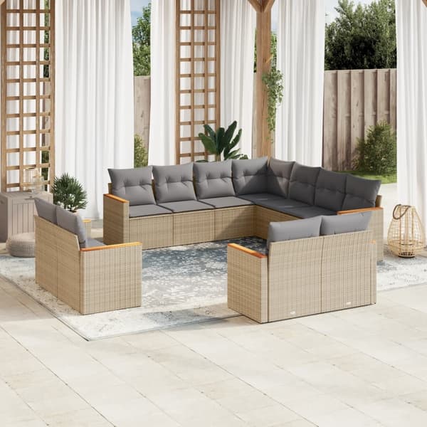 vidaXL sofasæt til haven 11 dele med hynder polyrattan beige