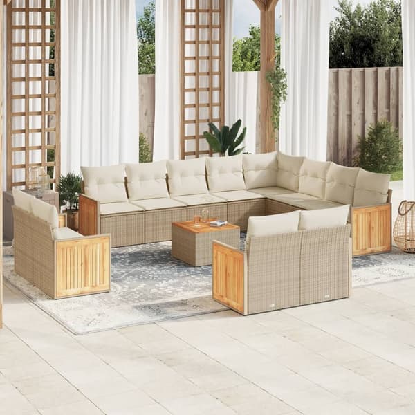 vidaXL sofasæt til haven 13 dele med hynder polyrattan beige