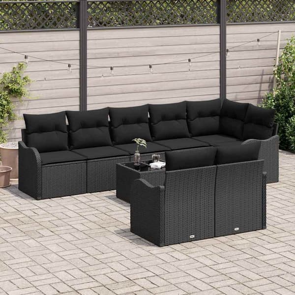 vidaXL Havesofa Sæt med opbevaring 9 pcs Sort polyrattan