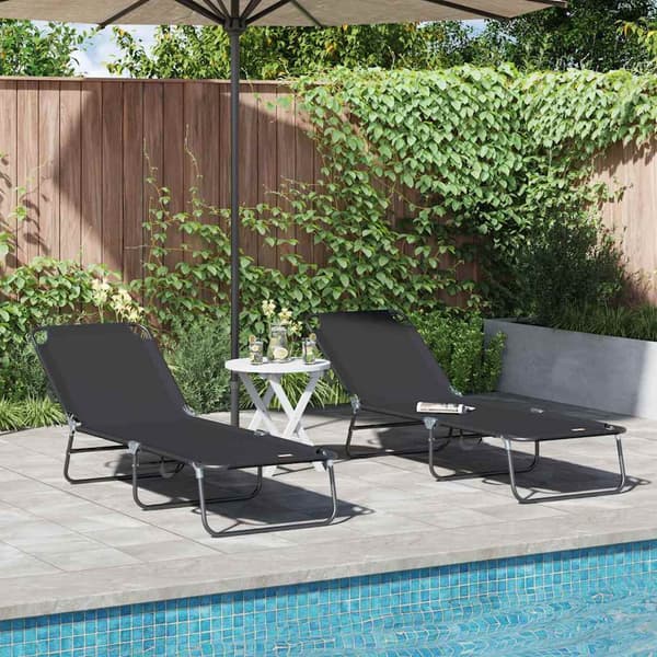 vidaXL Foldestol 2 pcs Sort 188 x 57 x 86,5 cm Polyester