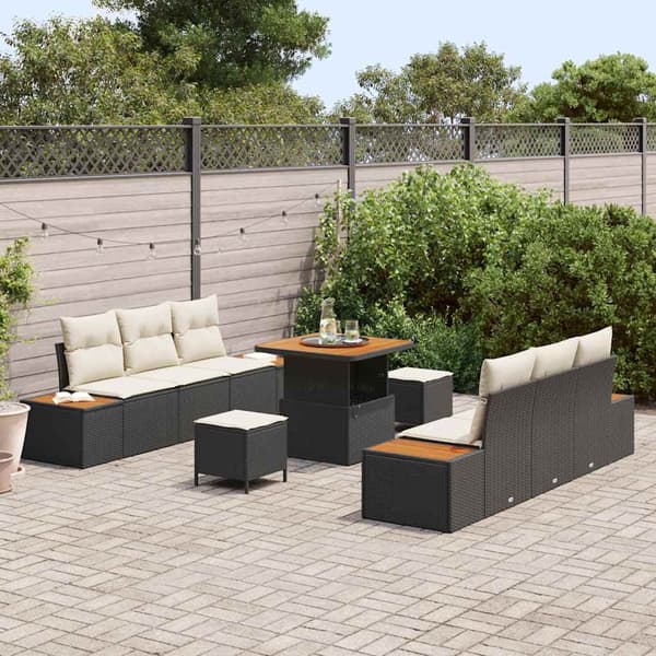 vidaXL Havesofa Sæt 9 pcs Sort polyrattan