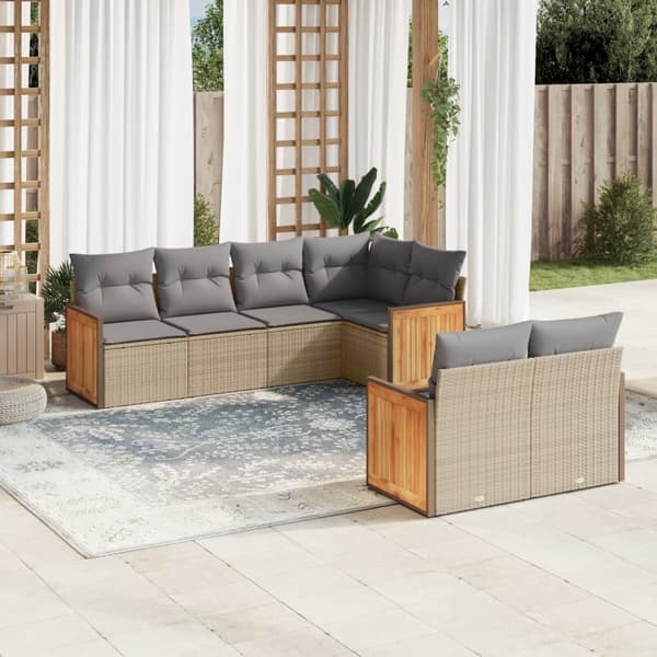 vidaXL sofasæt til haven 7 dele med hynder polyrattan beige
