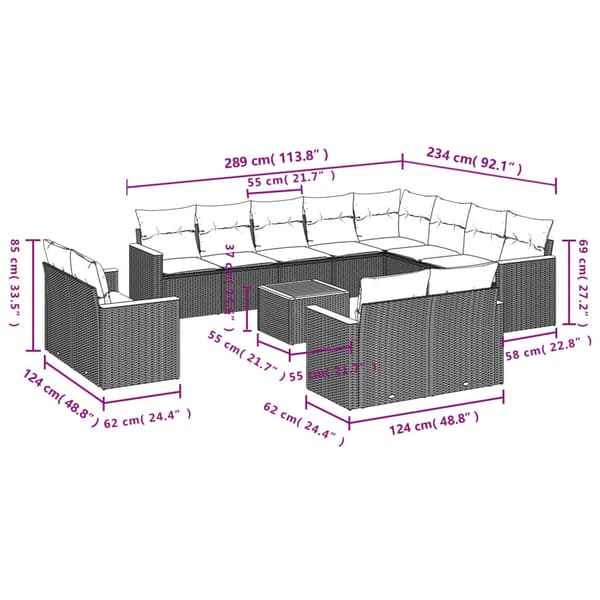 vidaXL sofasæt til haven 13 dele med hynder polyrattan beige