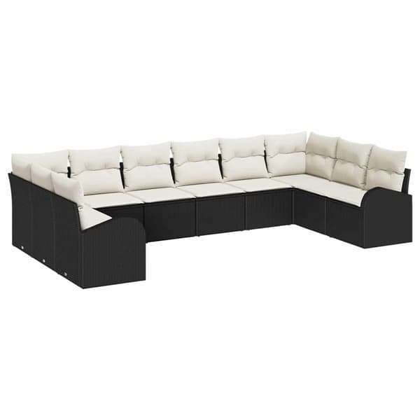 vidaXL Sofasæt med hynder 10 dele Sort Polyrattan