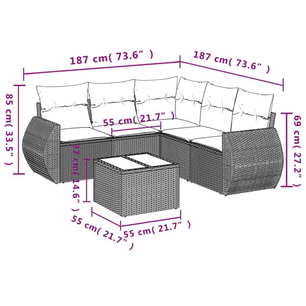 vidaXL sofasæt til haven 6 dele med hynder polyrattan beige
