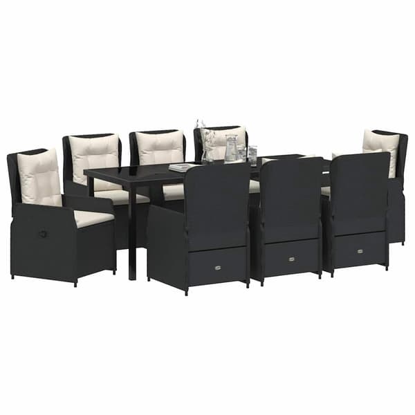vidaXL Have Spisebordssæt 9 pcs Sort polyrattan