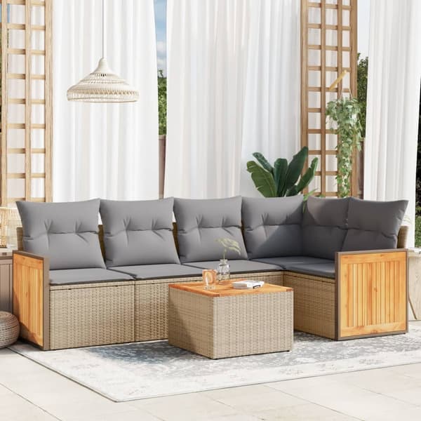 vidaXL sofasæt til haven 6 dele med hynder polyrattan beige