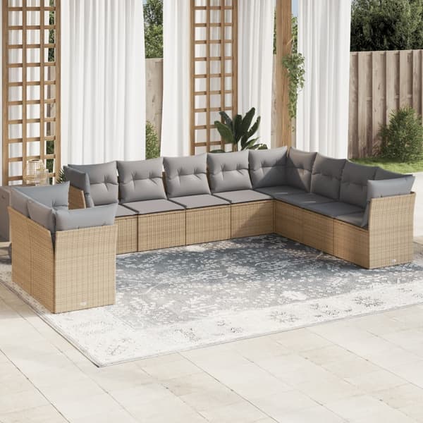 vidaXL sofasæt til haven 10 dele med hynder polyrattan beige