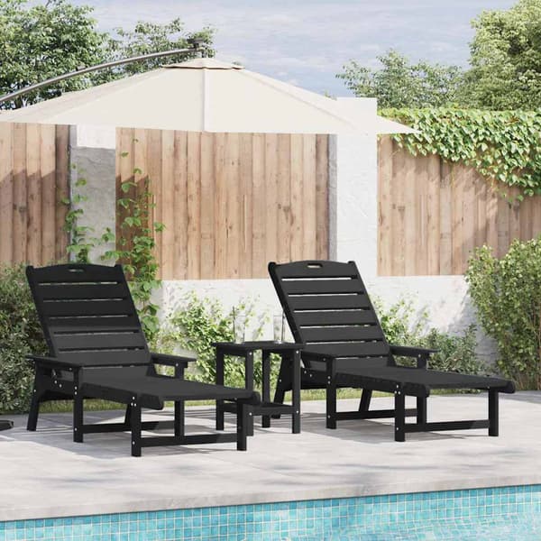 vidaXL Aurinkotuoli 3 pcs Musta Polyeteeni