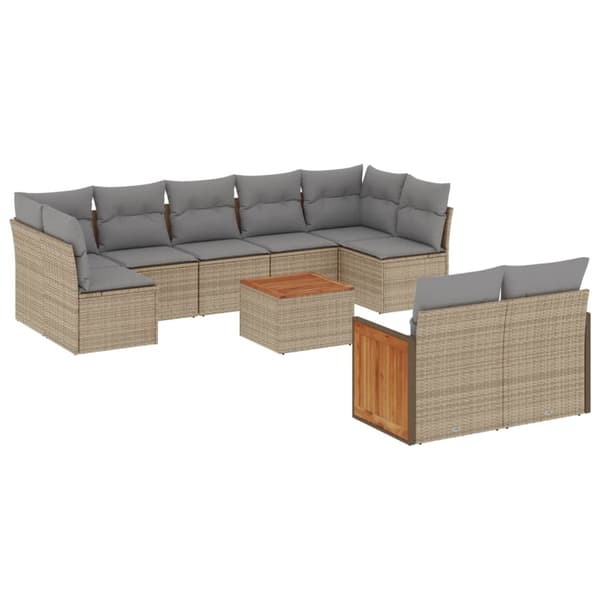vidaXL sofasæt til haven 10 dele med hynder polyrattan beige