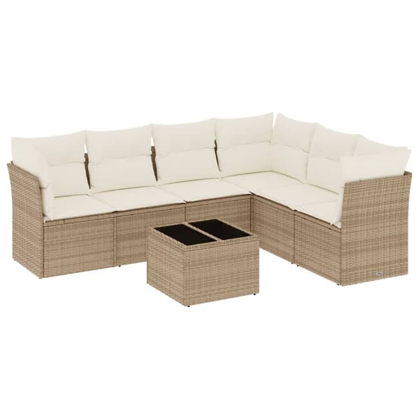 vidaXL sofasæt til haven 7 dele med hynder polyrattan beige