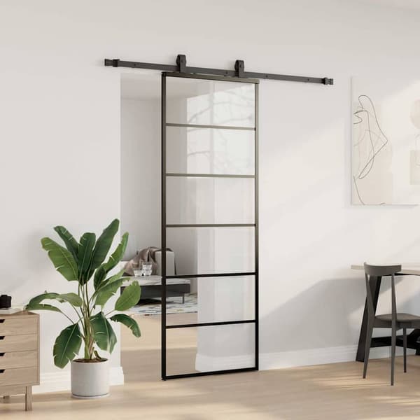 vidaXL Skydedør med monteringstilbehør sort 76x205 cm ESG-glas