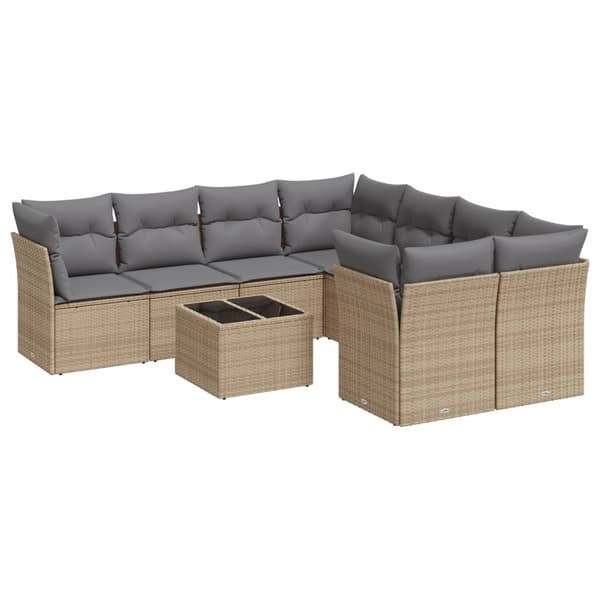 vidaXL sofasæt til haven 9 dele med hynder polyrattan beige