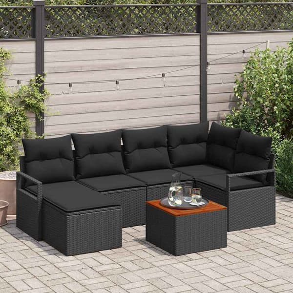 vidaXL Havesofa Sæt 7 pcs Sort