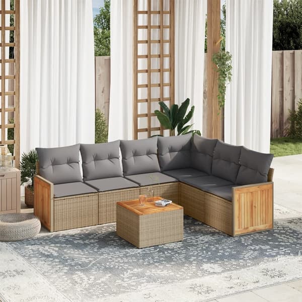 vidaXL sofasæt til haven 7 dele med hynder polyrattan beige