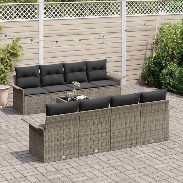 vidaXL Havesofa Sæt 9 pcs Grå Poly rattan