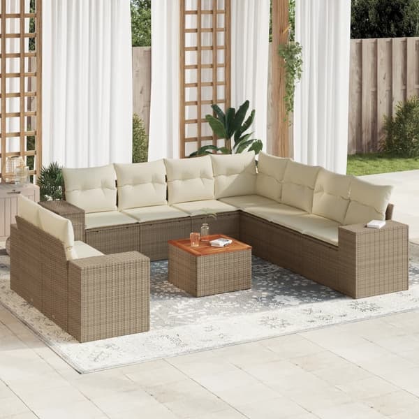 vidaXL sofasæt til haven 10 dele med hynder polyrattan beige