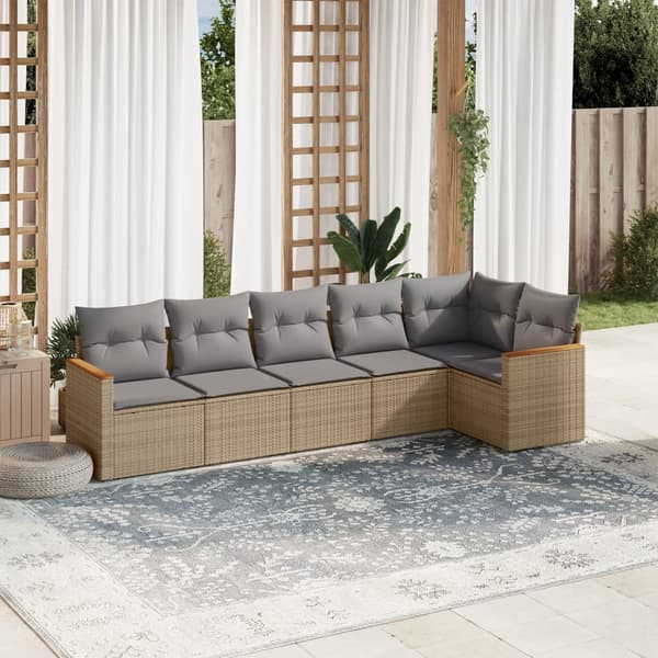 vidaXL sofasæt til haven 6 dele med hynder polyrattan beige