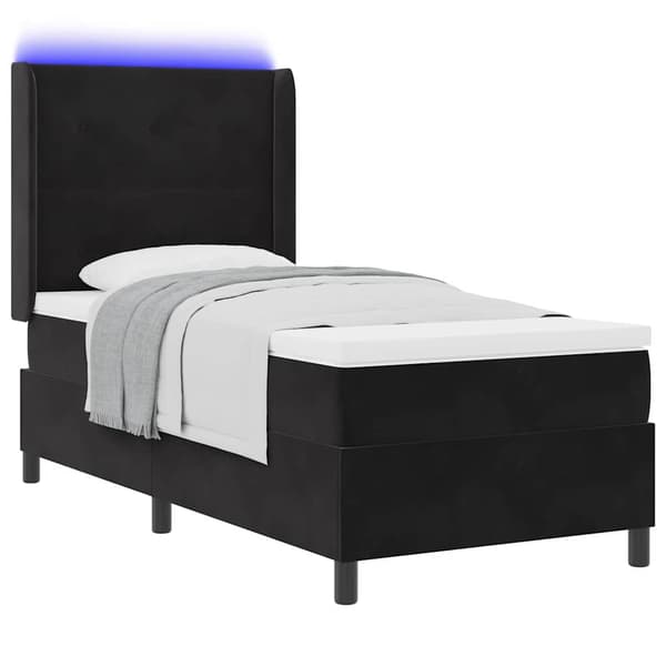 vidaXL LED boxspring seng med madras Manuel Sort 100 x 200 cm Fløjl