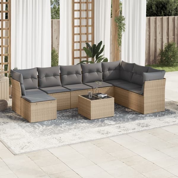 vidaXL sofasæt til haven 9 dele med hynder polyrattan beige