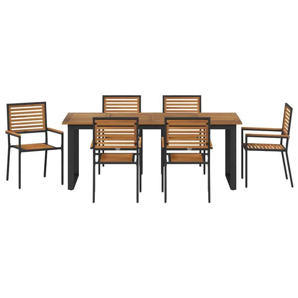 vidaXL Have Spisebordssæt 7 pcs Sort Poly rattan og solid akacietræ