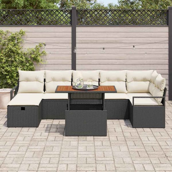 vidaXL Havesofa Sæt 8 pcs Sort polyrattan