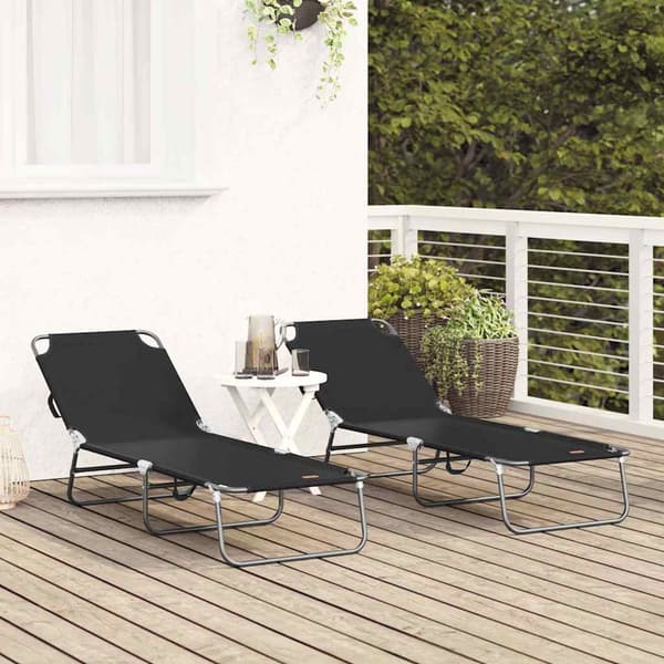 vidaXL Foldestol 2 pcs Sort 188 x 57 x 86,5 cm Polyester