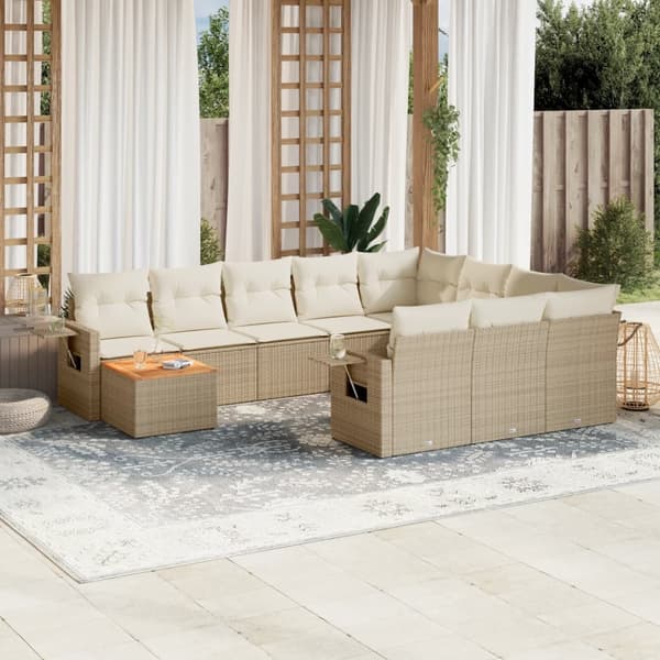 vidaXL sofasæt til haven 11 dele med hynder polyrattan beige