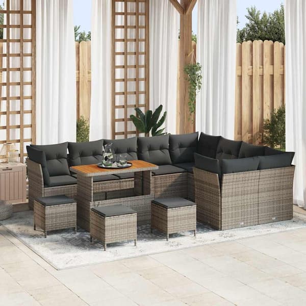 vidaXL Havesofa Sæt 13 pcs Grå polyrattan