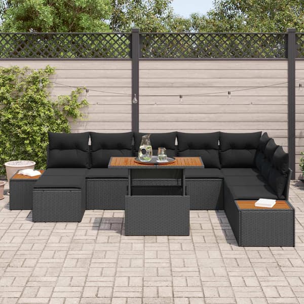 vidaXL Havesofa Sæt med opbevaring 9 pcs Sort Poly rattan