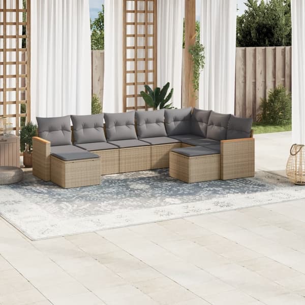 vidaXL sofasæt til haven 9 dele med hynder polyrattan beige