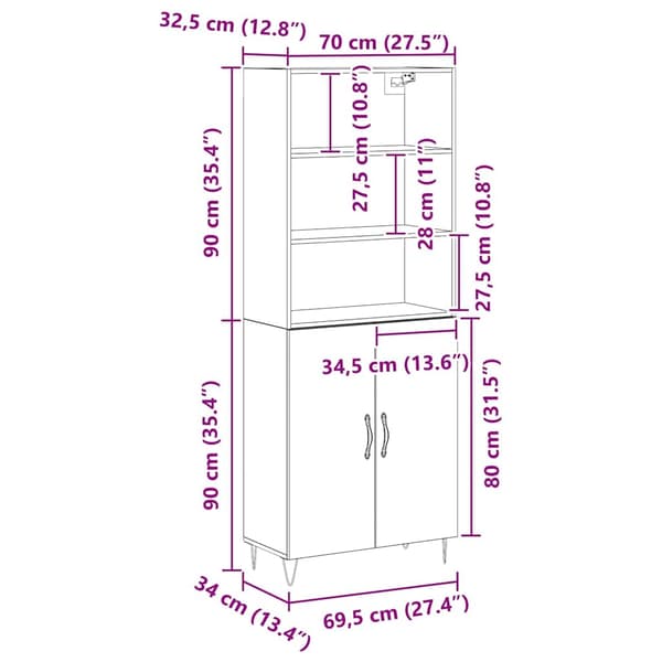 vidaXL Highboard 2 pcs Sort eg Konstrueret træ