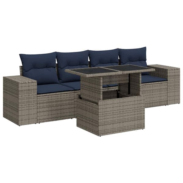 vidaXL sofasæt 5 dele med hynder polyrattan akacietræ grå