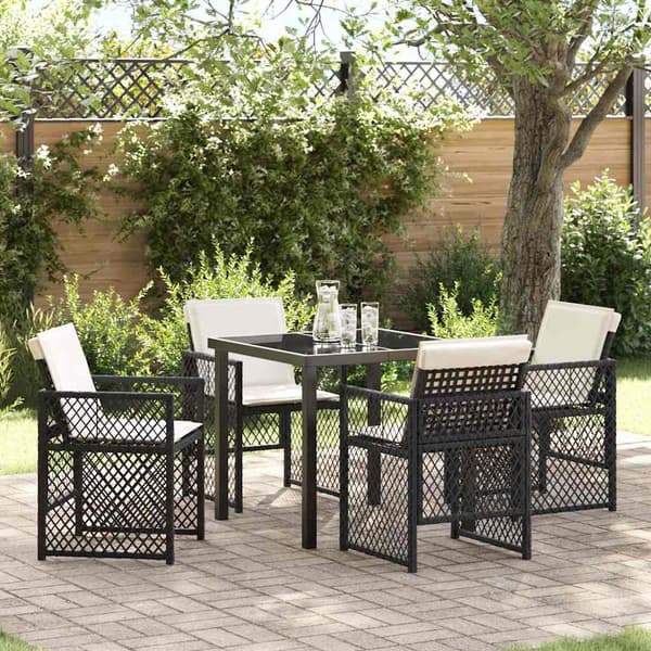 vidaXL Have Spisebordssæt 5 pcs Sort polyrattan