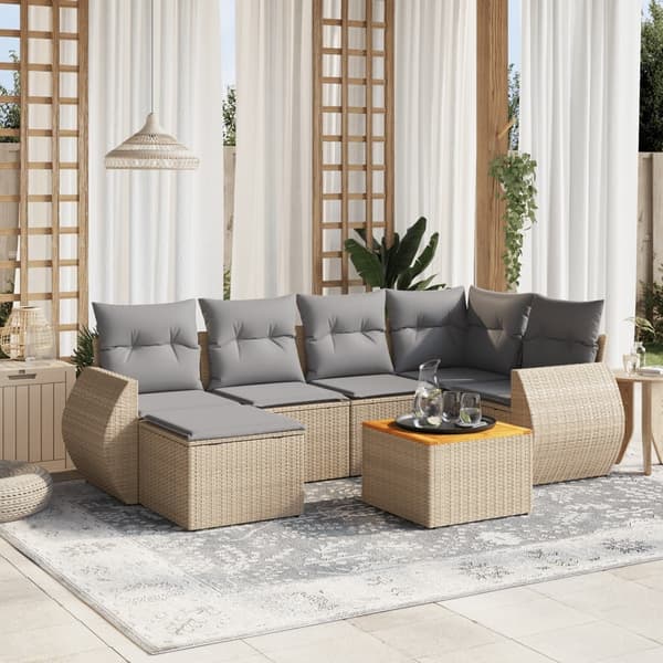vidaXL sofasæt til haven 7 dele med hynder polyrattan beige