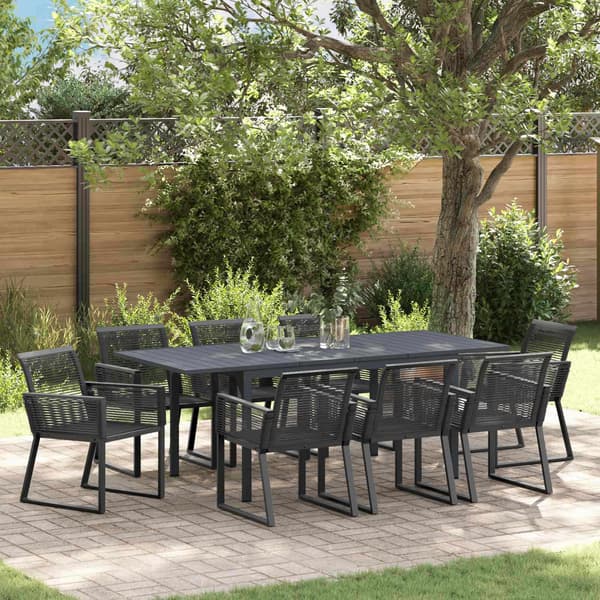vidaXL Have Spisebordssæt 9 pcs Sort Poly rattan