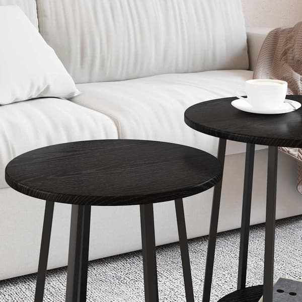 vidaXL Sidebordssæt med hylde 2 pcs Sort eg