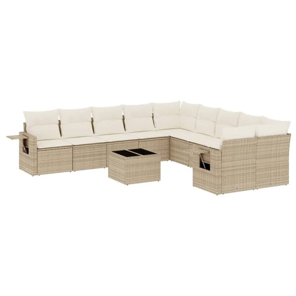 vidaXL sofasæt til haven 11 dele med hynder polyrattan beige