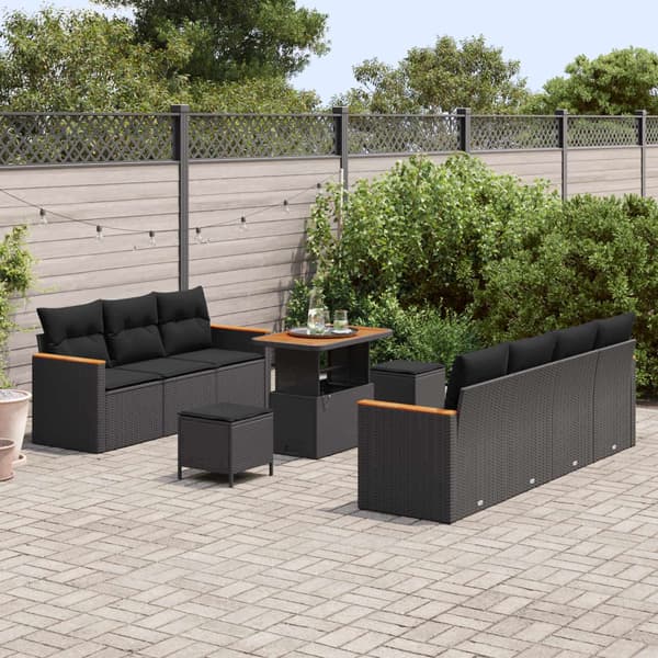 vidaXL Havesofa Sæt 10 pcs Sort polyrattan