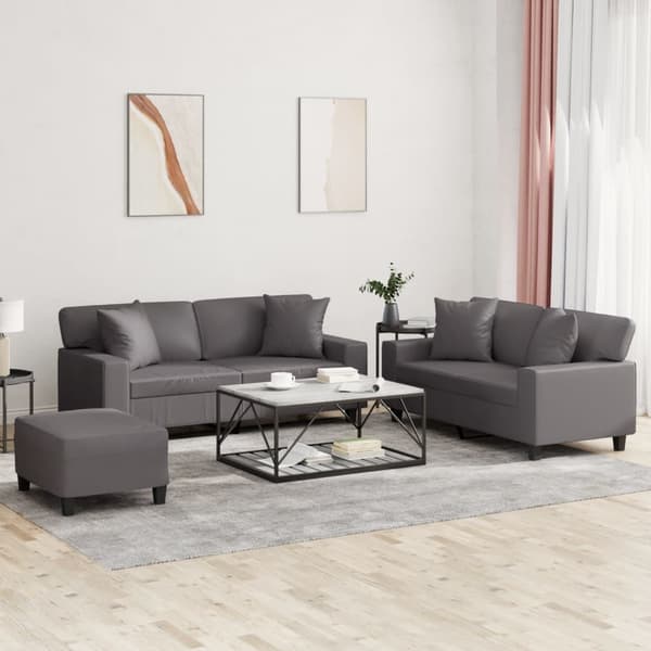 vidaXL sofasæt 3 dele med puder kunstlæder grå